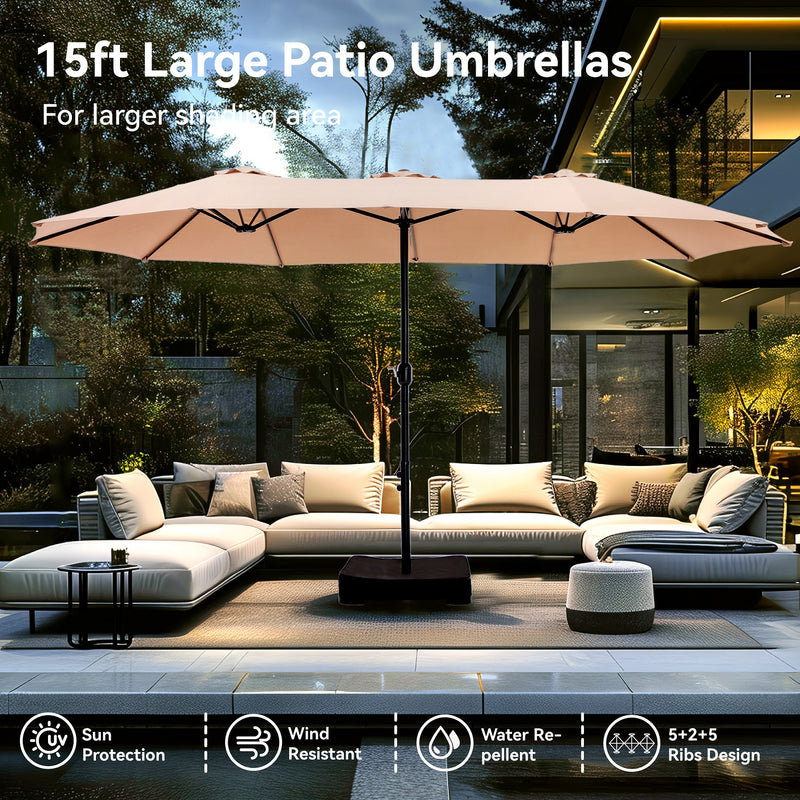 PHI VILLA 15ft Double-Sided Patio Extra Large Twin Umbrella