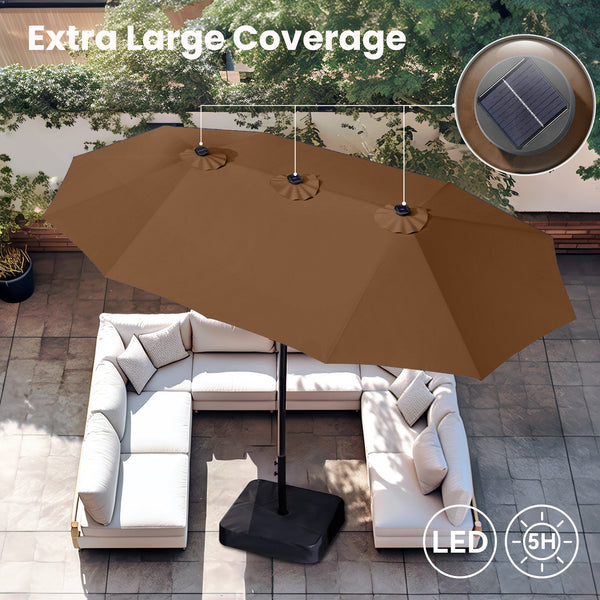 15ft Solar Double-Sided Patio Extra Large Twin Umbrella with Led Light 15ft Solar Double-Sided Patio Extra Large Twin Umbrella with Led Light