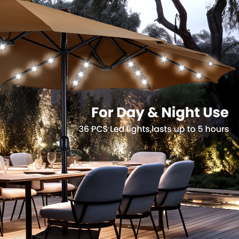 PHI VILLA 15ft 11-Color Double-Sided Patio Extra Large Umbrella With LED Lights
