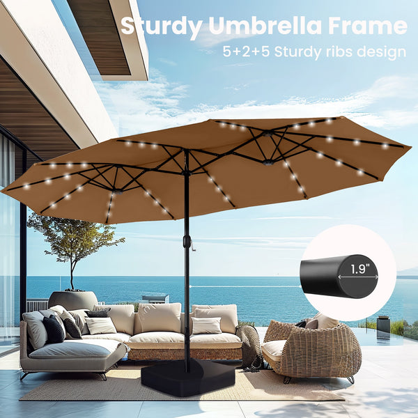 le papillon 15ft market outdoor double-sided patio umbrella 15ft Solar Double-Sided Patio Extra Large Twin Umbrella with Led Light