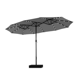 15ft Solar Double-Sided Patio Extra Large Twin Umbrella with Led Lights and Base