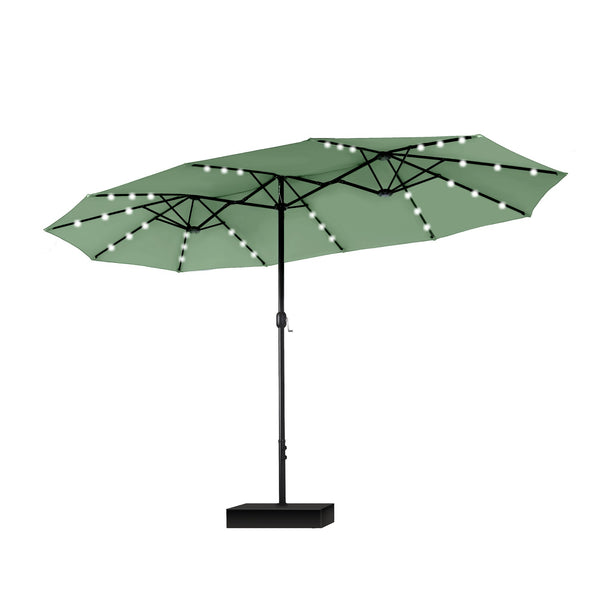 15ft Solar Double-Sided Patio Extra Large Twin Umbrella with Led Lights and Base