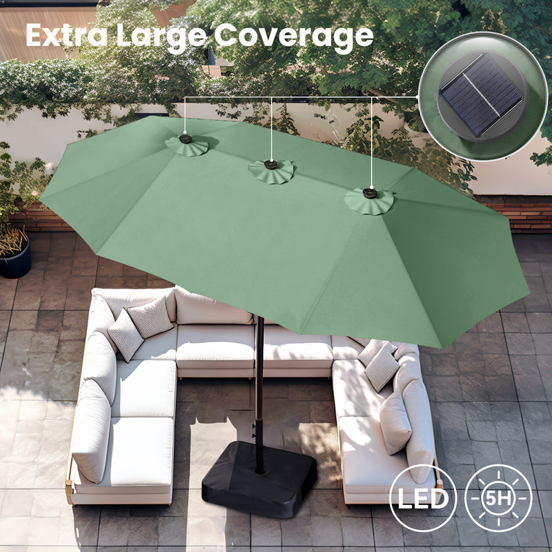 PHI VILLA 15ft Double-Sided Patio Extra Large Umbrella With LED Lights