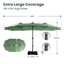 PHI VILLA 15ft 11-Color Double-Sided Patio Extra Large Umbrella With LED Lights