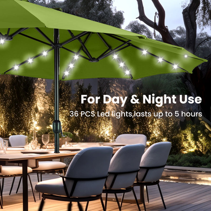 PHI VILLA 15ft Double-Sided Patio Extra Large Umbrella With LED Lights