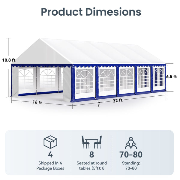 Heavy Duty Party Tent Wedding Event Shelter with Removable Sidewalls