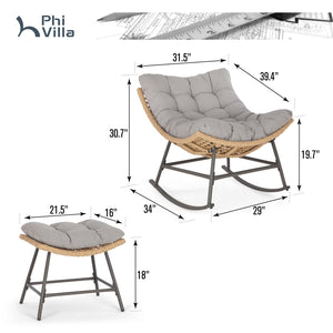 Phi Villa 2-Piece Rattan Lounge Chair with Ottomans
