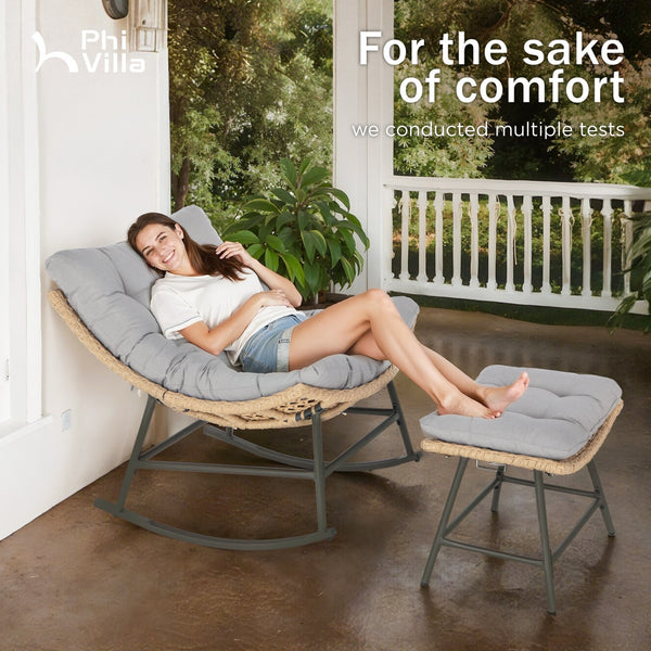 Phi Villa 2-Piece Rattan Lounge Chair with Ottomans