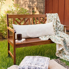PHI VILLA 2 Seat Outdoor Wooden Brown Bench With Curved Wide Armrest Porch Chair