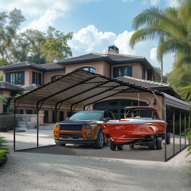 20x20ft Metal Carport with Sidewalls for 2 Cars