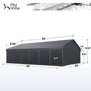 20x30ft Extra-Large 2 Car Metal Carport with Sides-Dimensions detail