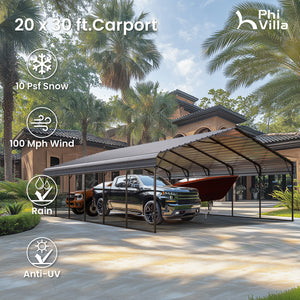 20x30ft Extra-Large 2 Car Metal Carport with Sides