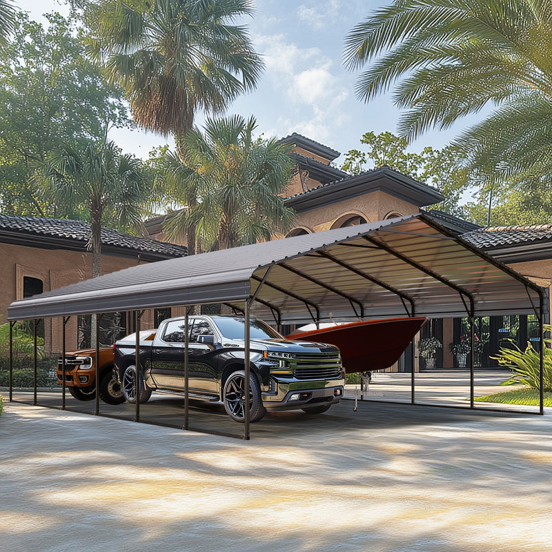PHI VILLA 20x30ft Hardtop Metal Carport with Sidewalls