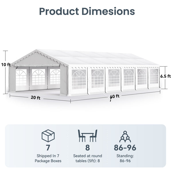 Heavy Duty Party Tent Wedding Event Shelter with Removable Sidewalls