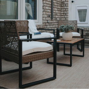 PHI VILLA 4-Piece Patio Conversation Set - Wicker Chairs and Acacia Wood Coffee Table - Modern and Stylish