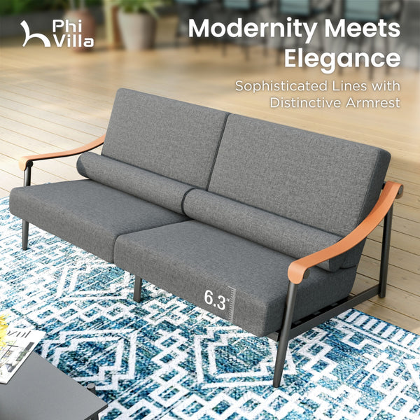 Oversized Modern Outdoor Couch with Leather Armrest and Coffee Table