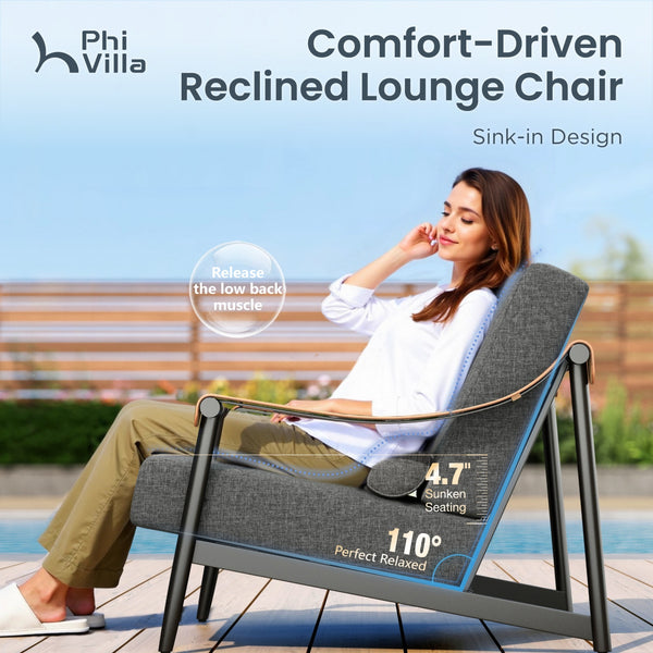 Oversized Modern Outdoor Couch with Leather Armrest and Coffee Table