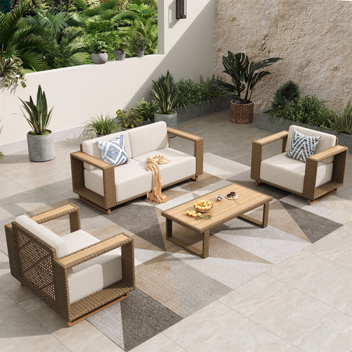 Catalina Modern Swivel Rattan Patio Sofa Set
