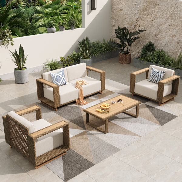 Catalina 4-Seater Modern Rattan Outdoor Conversation Sofa Set