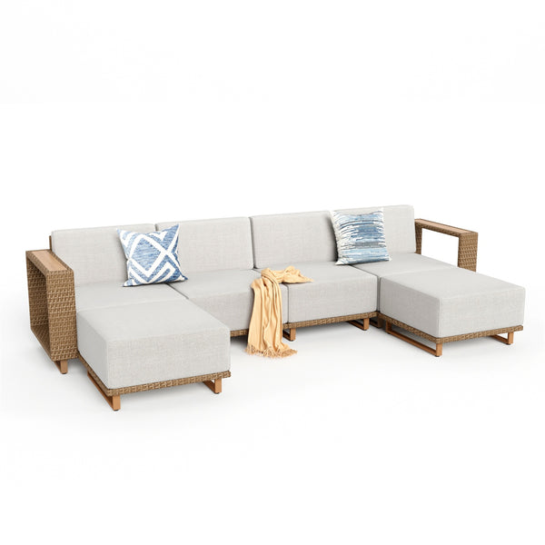 Phi Villa 4-Seater Modern Rattan Outdoor Conversation Sofa set with Wide Armrest and T-shaped Cushions