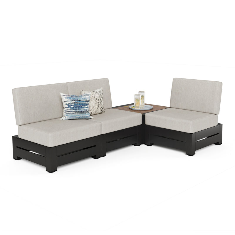 Phi Villa 4-Seater Outdoor Sectional Sofa with Deep Cushions and Wood Grain Table