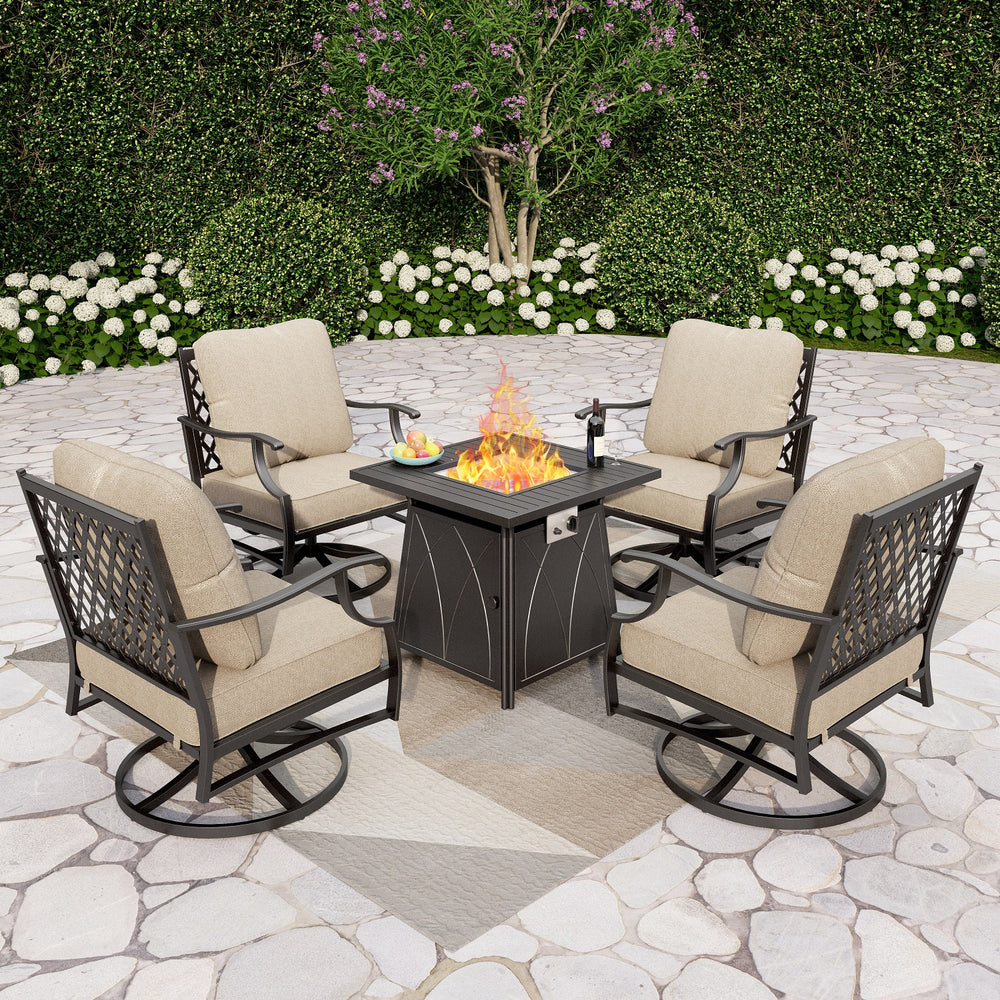 4-Seater Garden Metal Diamond Sofa Set with Fire Pit Table