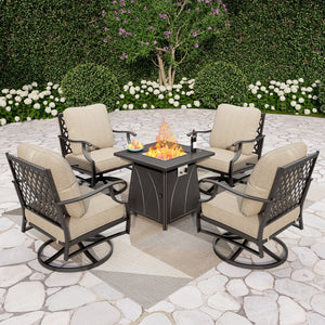 4-Seater Garden Metal Diamond Sofa Set with Fire Pit Table
