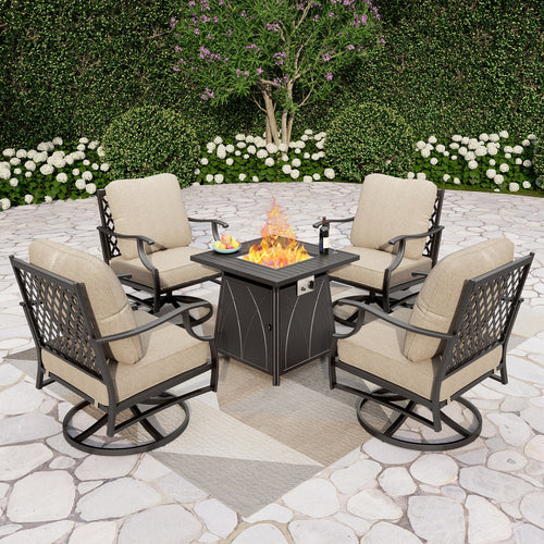 4-Seater Garden Metal Diamond Sofa Set with Fire Pit Table