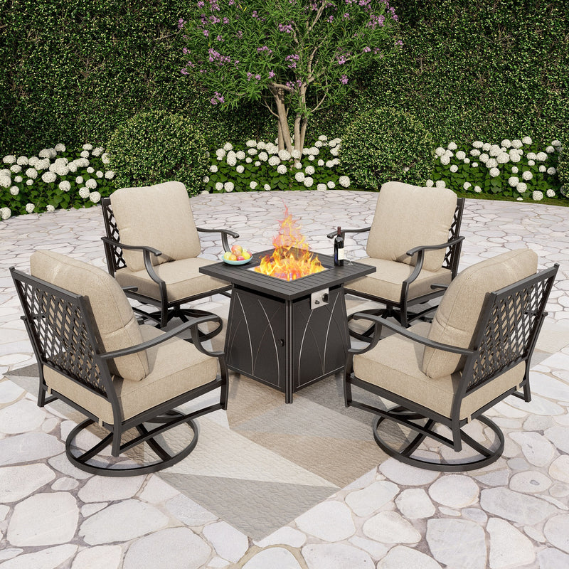 Phi Villa 4-Seater Outdoor Steel Conversation Sofa Set With Fire Pit Table