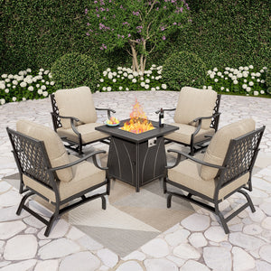 4-Seater Garden Metal Diamond Sofa Set with Fire Pit Table