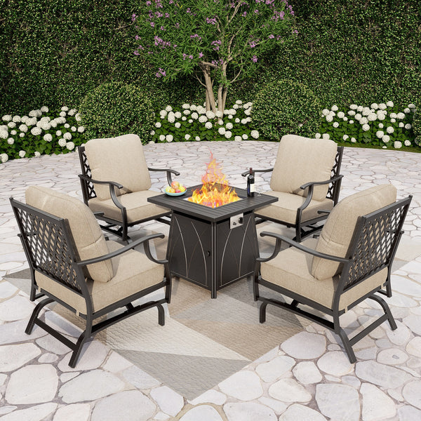 4-Seater Garden Metal Diamond Sofa Set with Fire Pit Table
