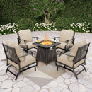 4-Seater Garden Metal Diamond Sofa Set with Fire Pit Table