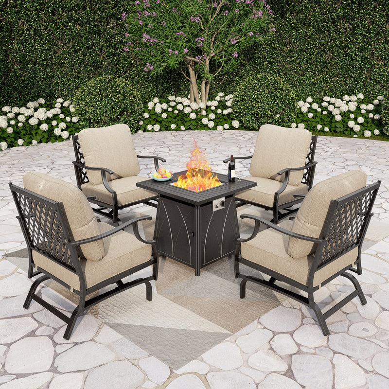 Phi Villa 4-Seater Outdoor Steel Conversation Sofa Set With Fire Pit Table