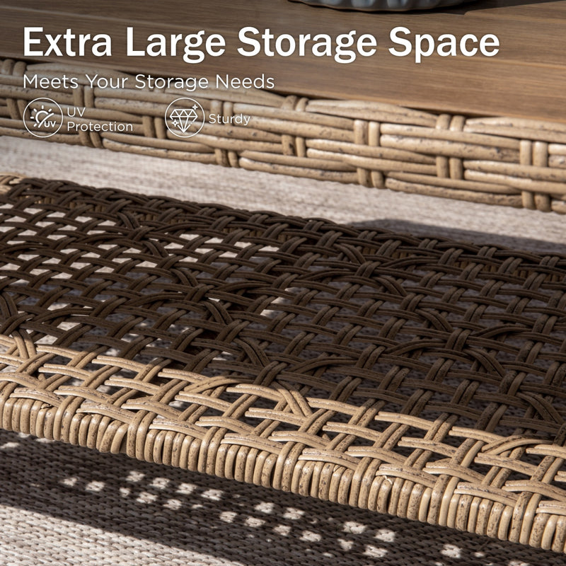 Phi Villa 4-Seater Patio Budget-Friendly Bohemian Wicker and Wood Sofa Set