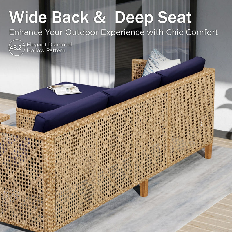 Phi Villa 4-Seater Patio Budget-Friendly Bohemian Wicker and Wood Sofa Set