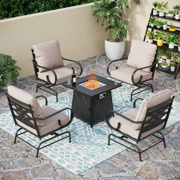 4-Seater Patio Metal Vines Sofa With Square Fire Pit Table
