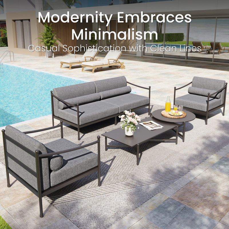 PHI VILLA 5-Seater Oversized Premium Metal Outdoor Sofa Set in Gray