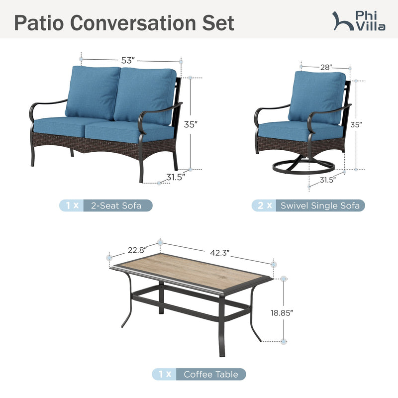 Phi Villa 4-Seater Wicker And Steel Conversation Sofa Set