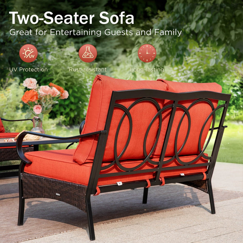 Phi Villa 4-Seater Wicker And Steel Conversation Sofa Set