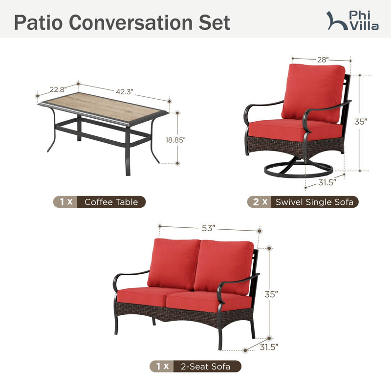 Phi Villa 4-Seater Wicker And Steel Conversation Sofa Set