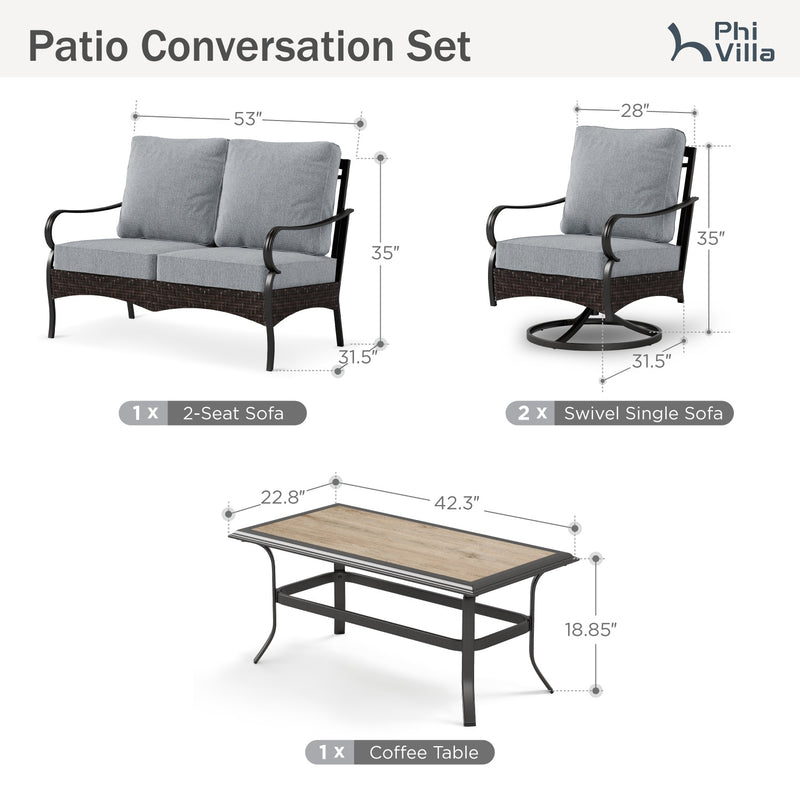 Phi Villa 4-Seater Wicker And Steel Conversation Sofa Set
