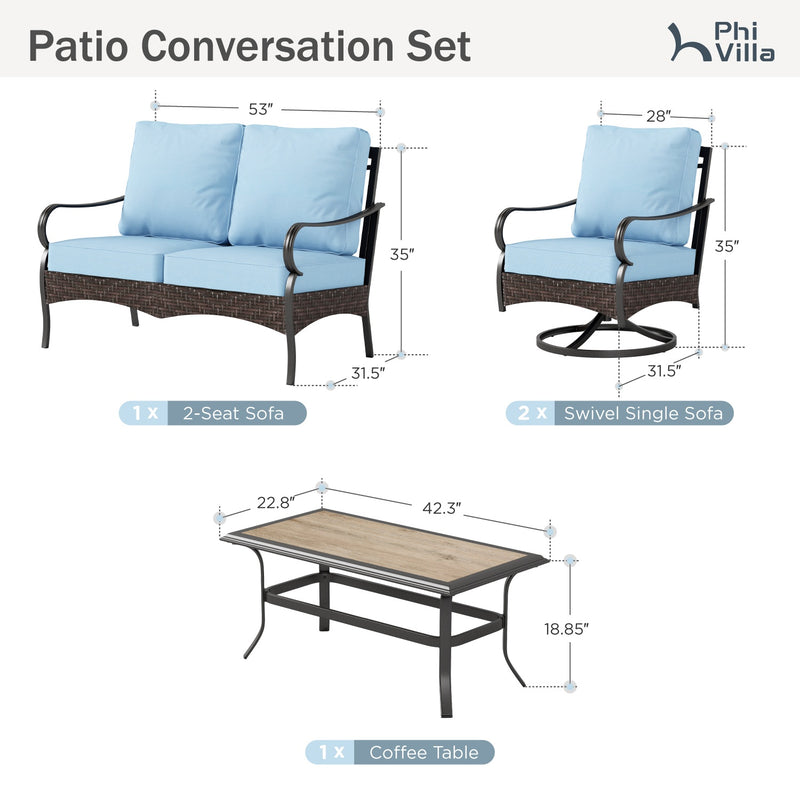 Phi Villa 4-Seater Wicker And Steel Conversation Sofa Set