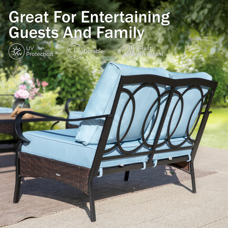 Phi Villa 4-Seater Wicker And Steel Conversation Sofa Set