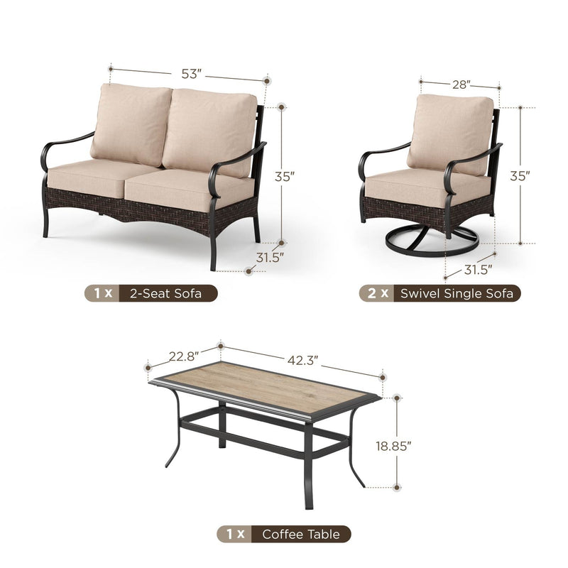 Phi Villa 4-Seater Wicker And Steel Conversation Sofa Set