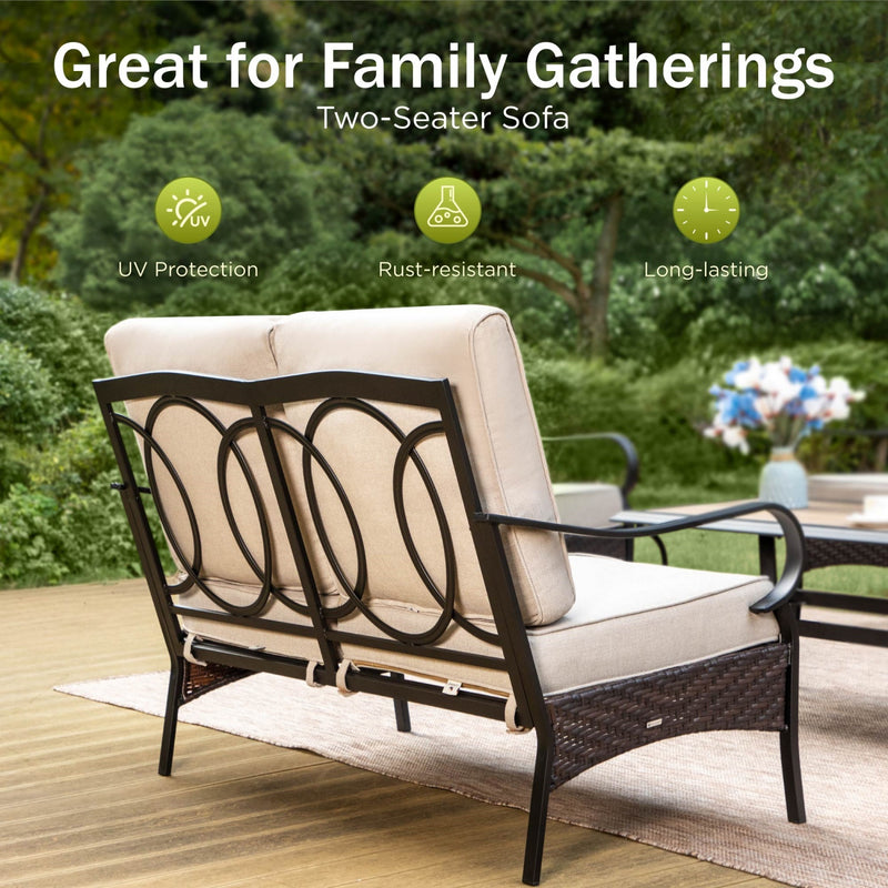 Phi Villa 4-Seater Wicker And Steel Conversation Sofa Set