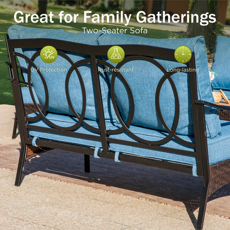 Phi Villa 4-Seater Wicker And Steel Conversation Sofa Set