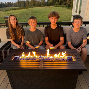 50,000 BTU Outdoor Metal and Leather Rectangle Gas Fire Pit Table