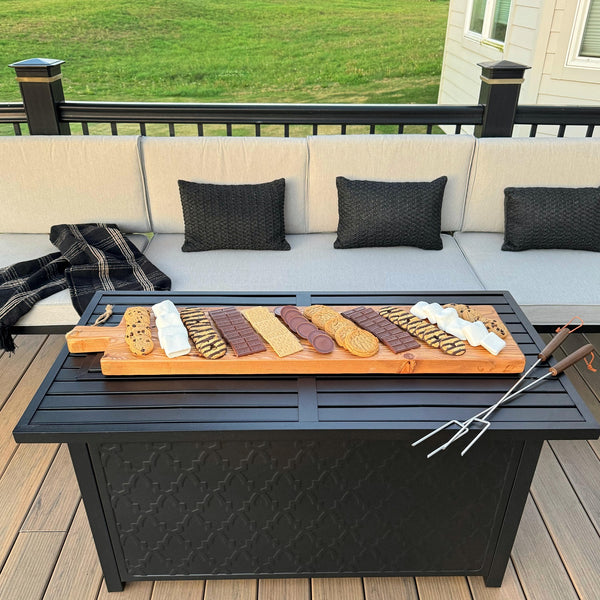 50,000 BTU Outdoor Metal and Leather Rectangle Gas Fire Pit Table