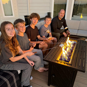 50,000 BTU Outdoor Metal and Leather Rectangle Gas Fire Pit Table