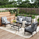 5-Seater Outdoor Metal and Rattan Cocoa Sofa Set with Coffee Table